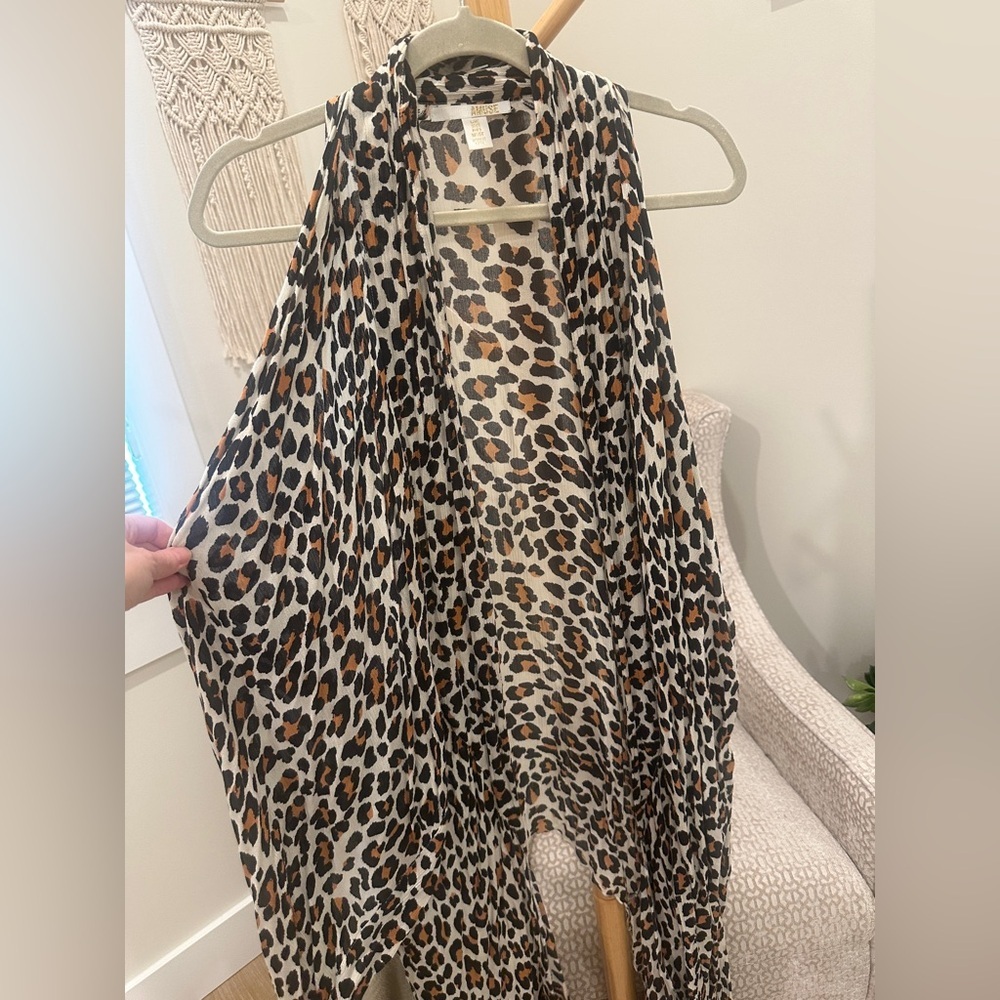 Amuse Society Leopard Print High Low Duster Kimono One Size Boho - Picture 6 of 7